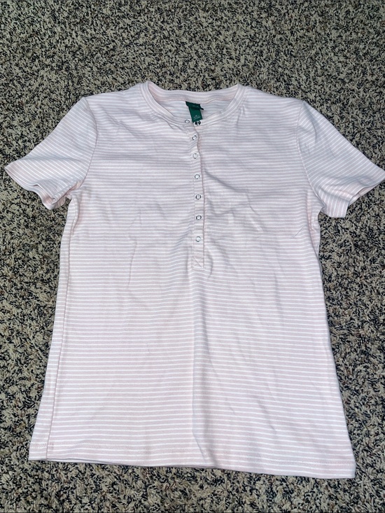 wild fable Tops - Wild Fable Slim Fit Striped Front Button Pink White Tee Size M | NWOT